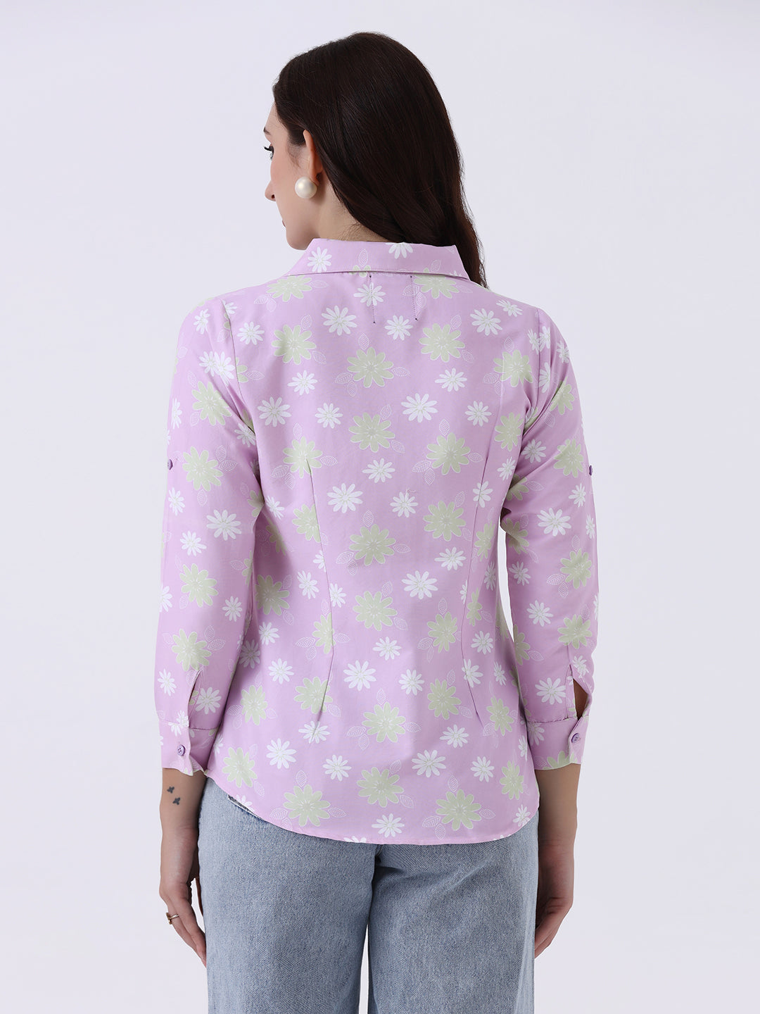 Women Printed V neck collared shirt