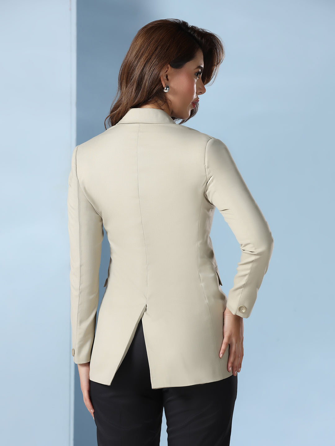Women Beige Long Blazer