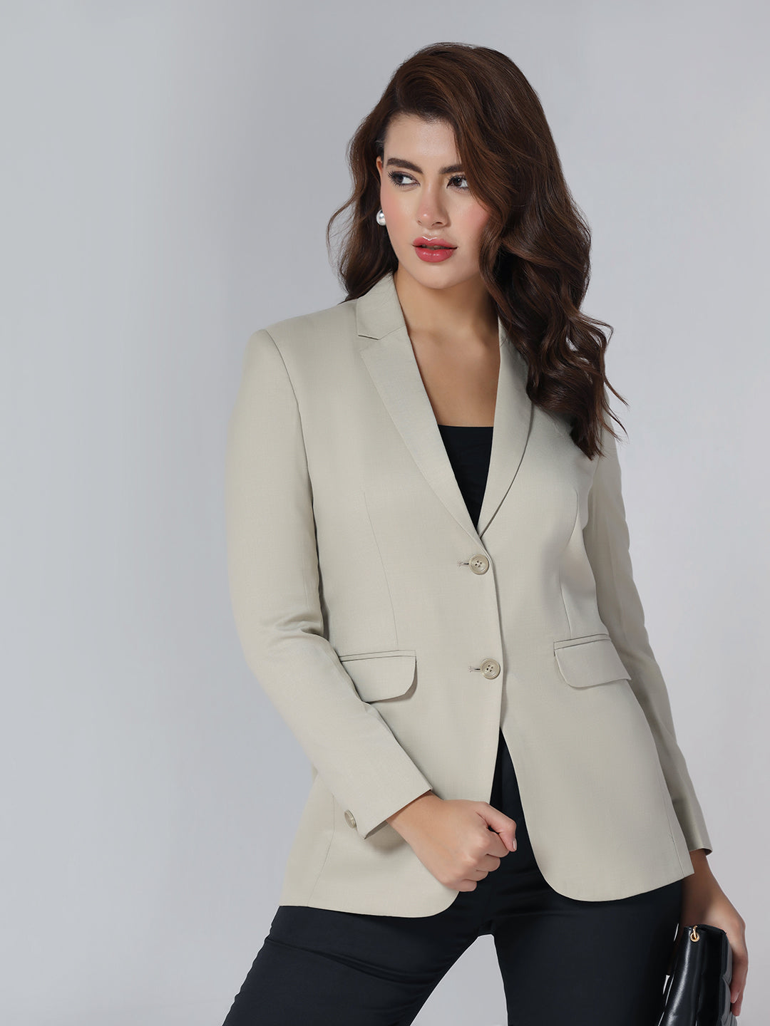 Women Beige Long Blazer