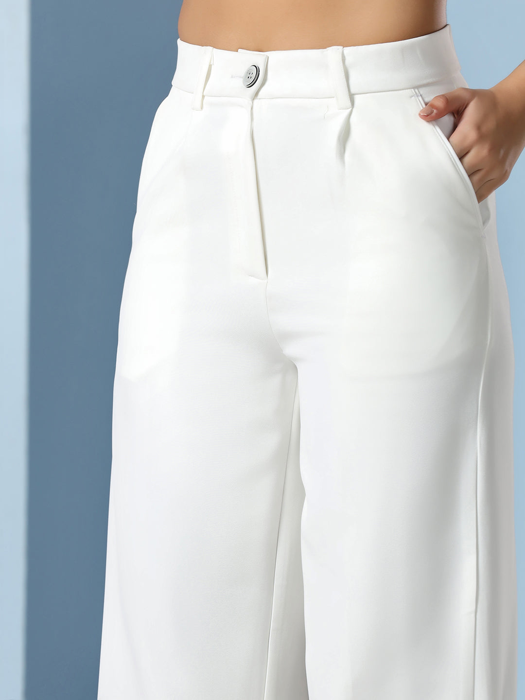 Women white wide leg pleated trousers