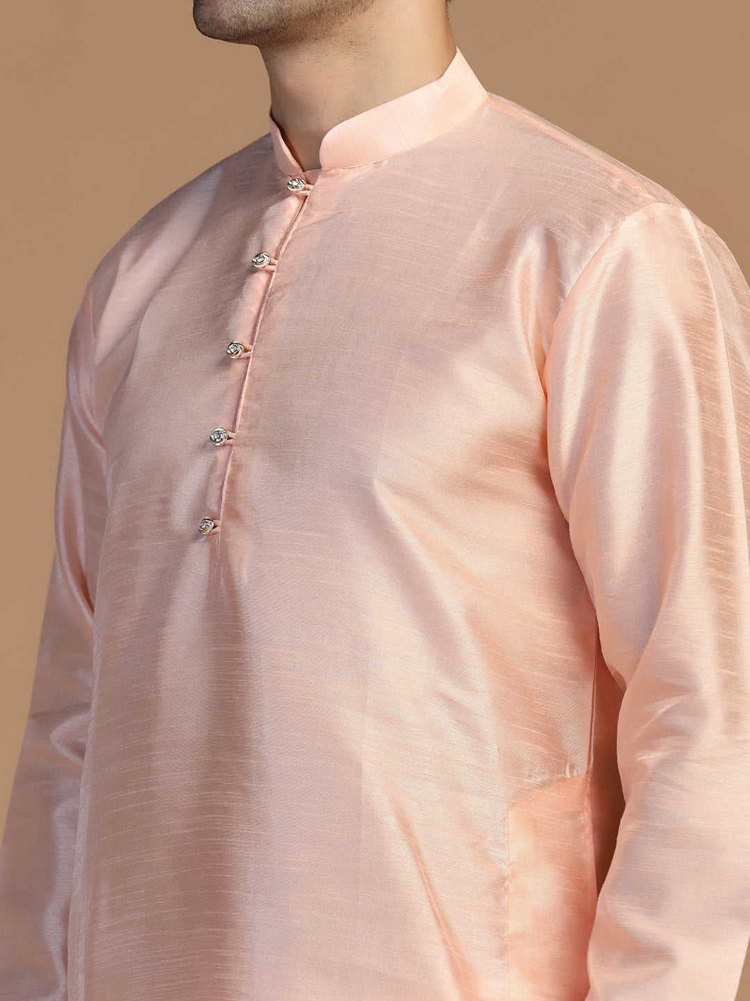 Peach Dupion Kurta Set - Tahvo India