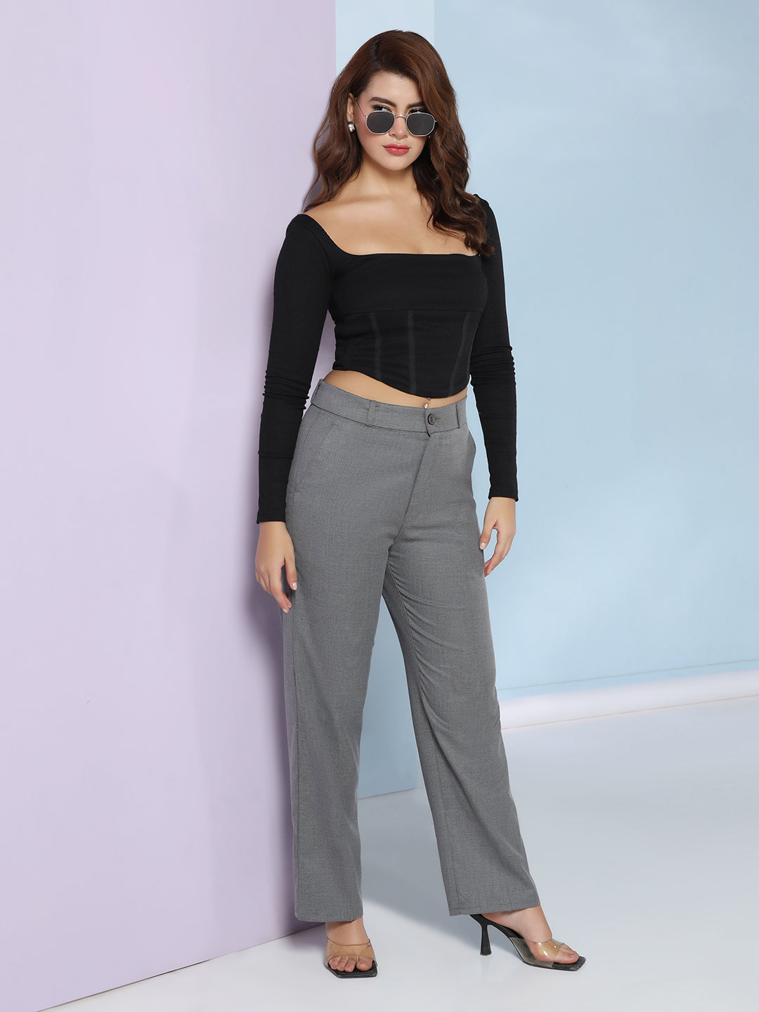 Women Dark Grey checkered trousers
