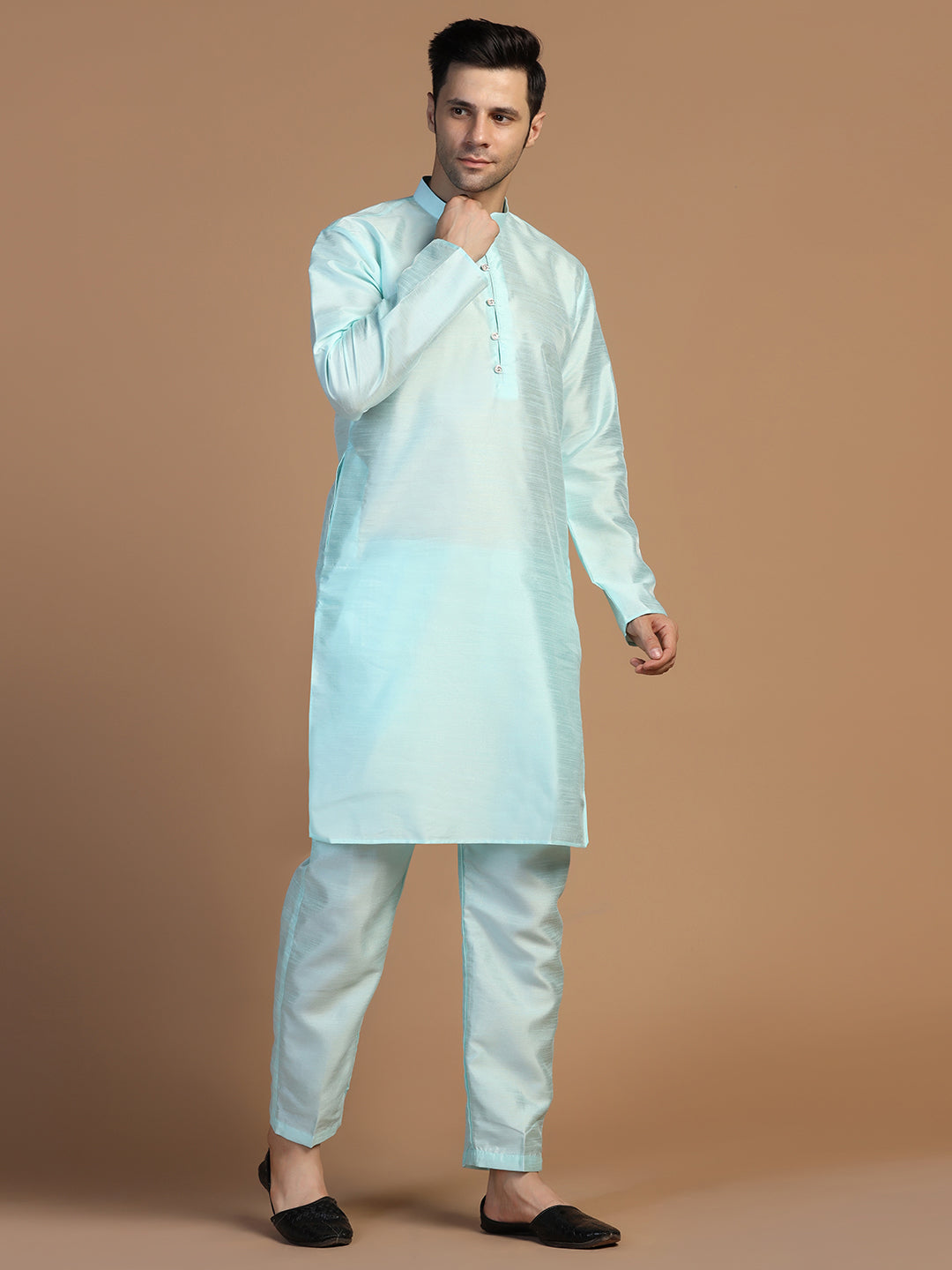 Blue Dupion Kurta Set - Tahvo India