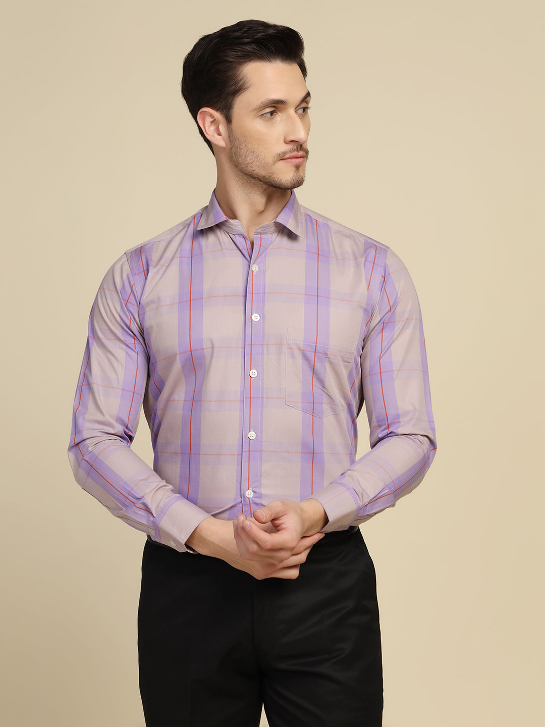 Men Purple Checkered Shirt - Tahvo India