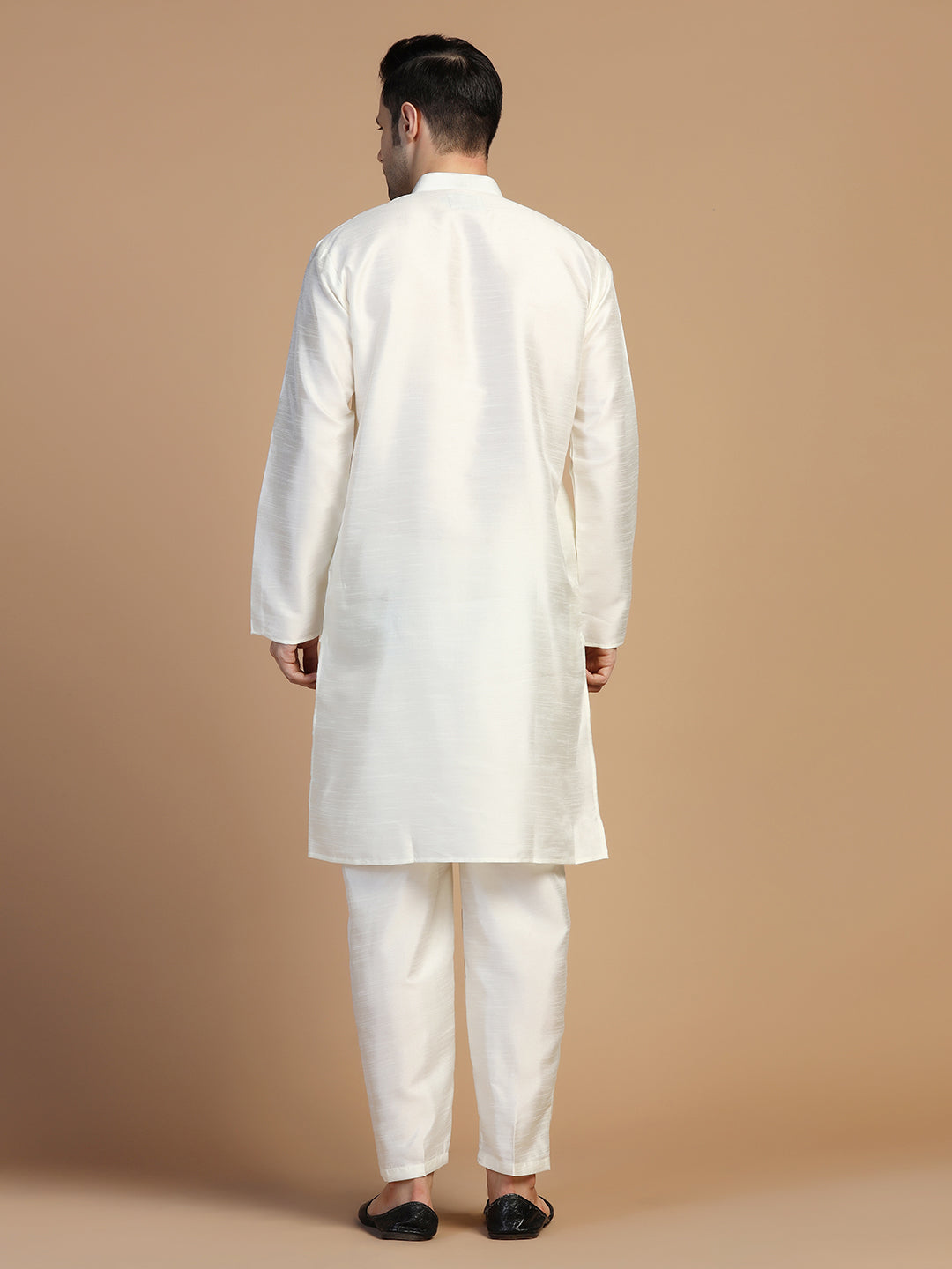 White Plain Dupion Kurta Set - Tahvo India