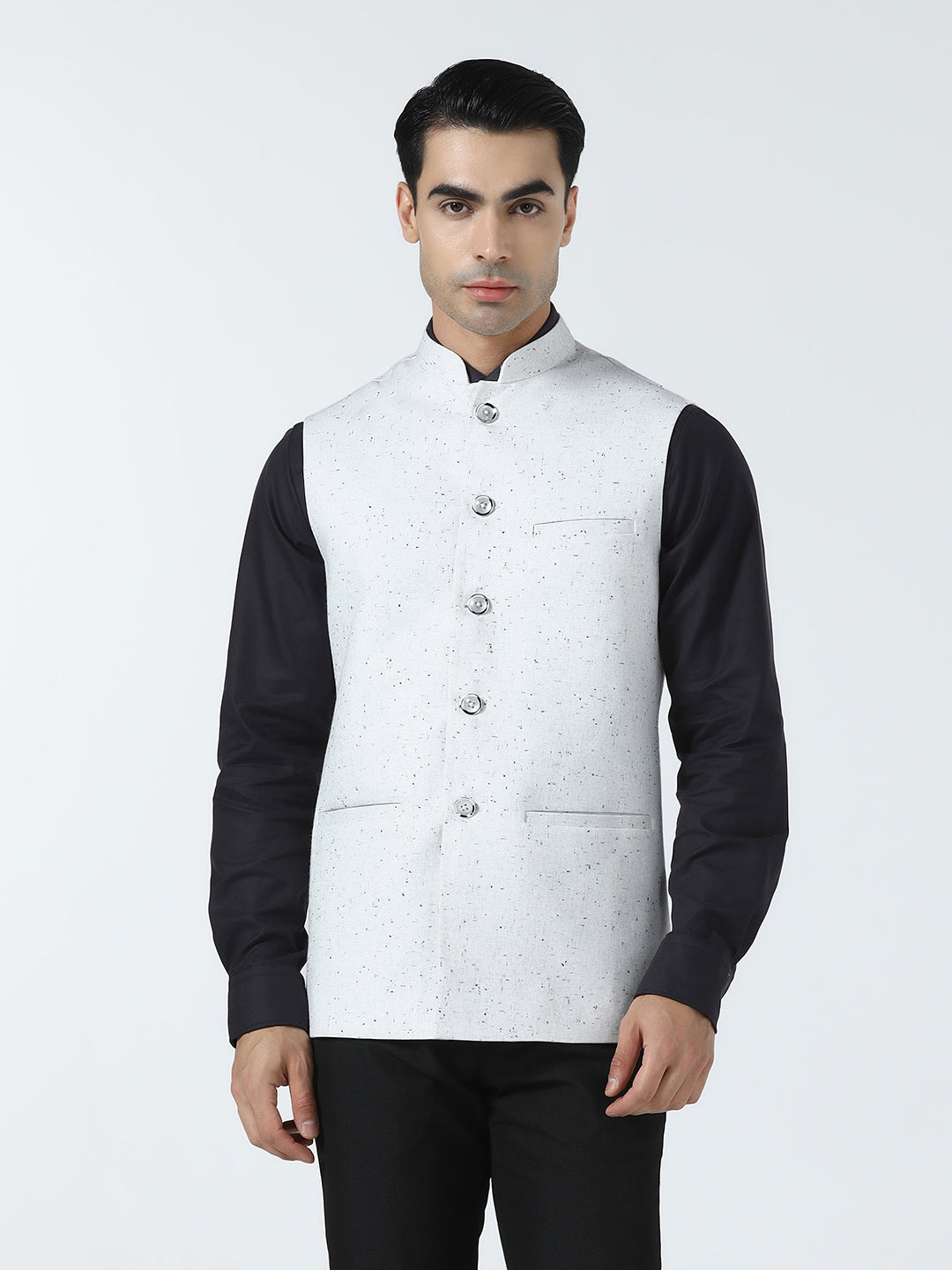 White self design nehru Jacket