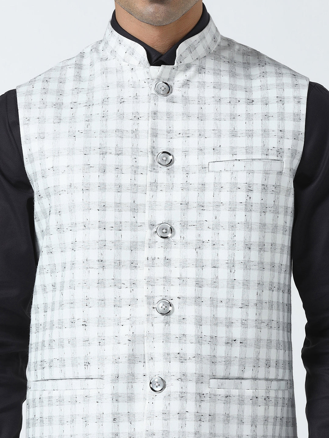 Men white checked nehru Jacket