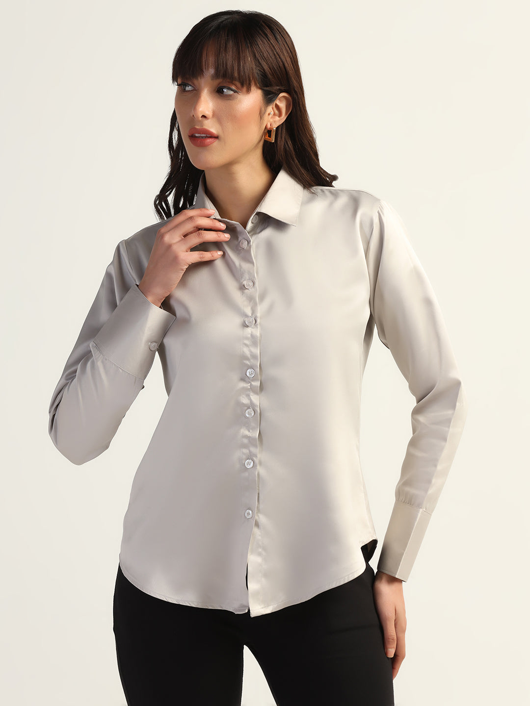 Women Silver Satin Shirt - Tahvo India