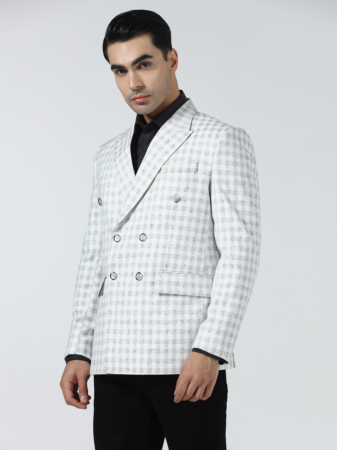 Men white checked double breasted Blazer