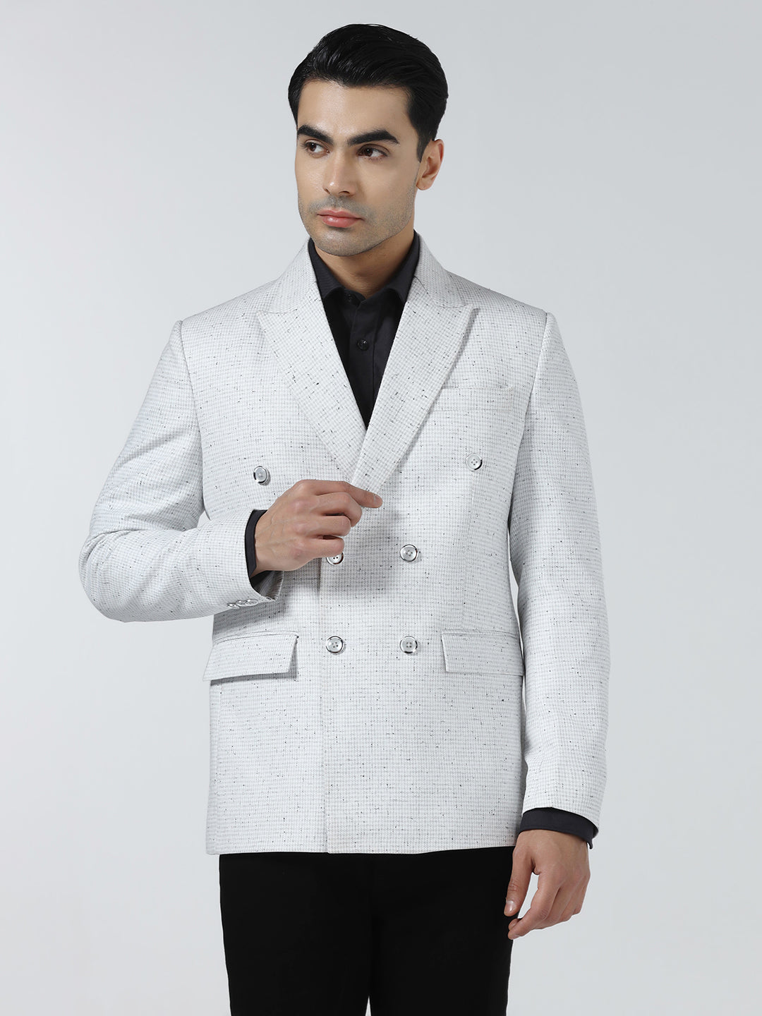 Men checked peaked lapel double breasted Blazer