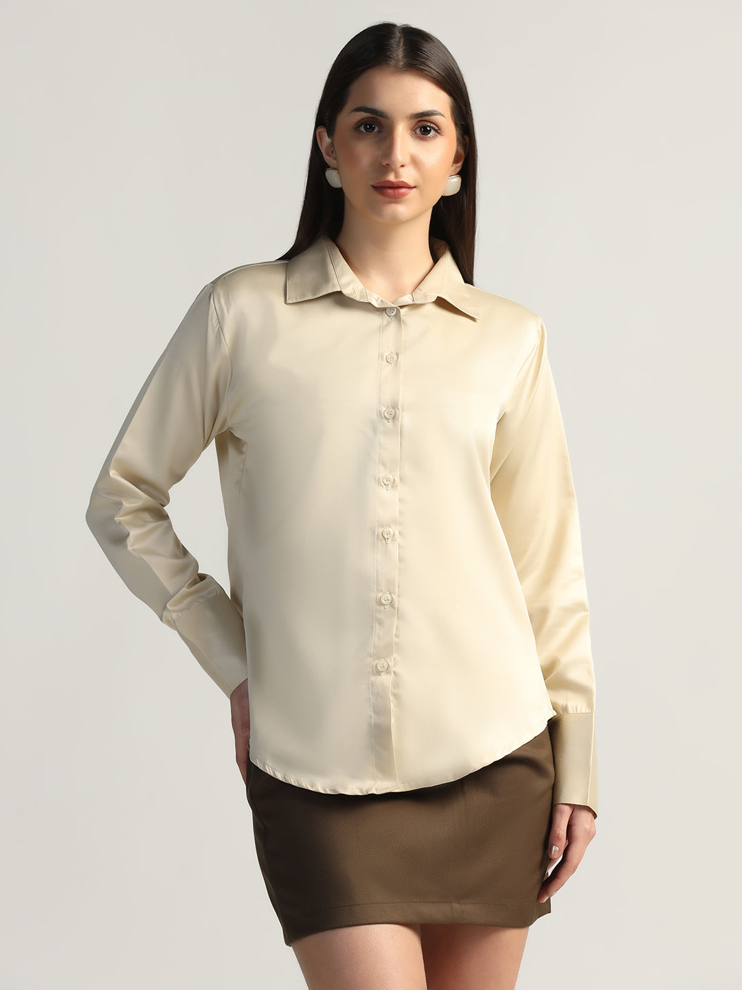 Women Golden full sleeves formal stretchable shirt - Tahvo India