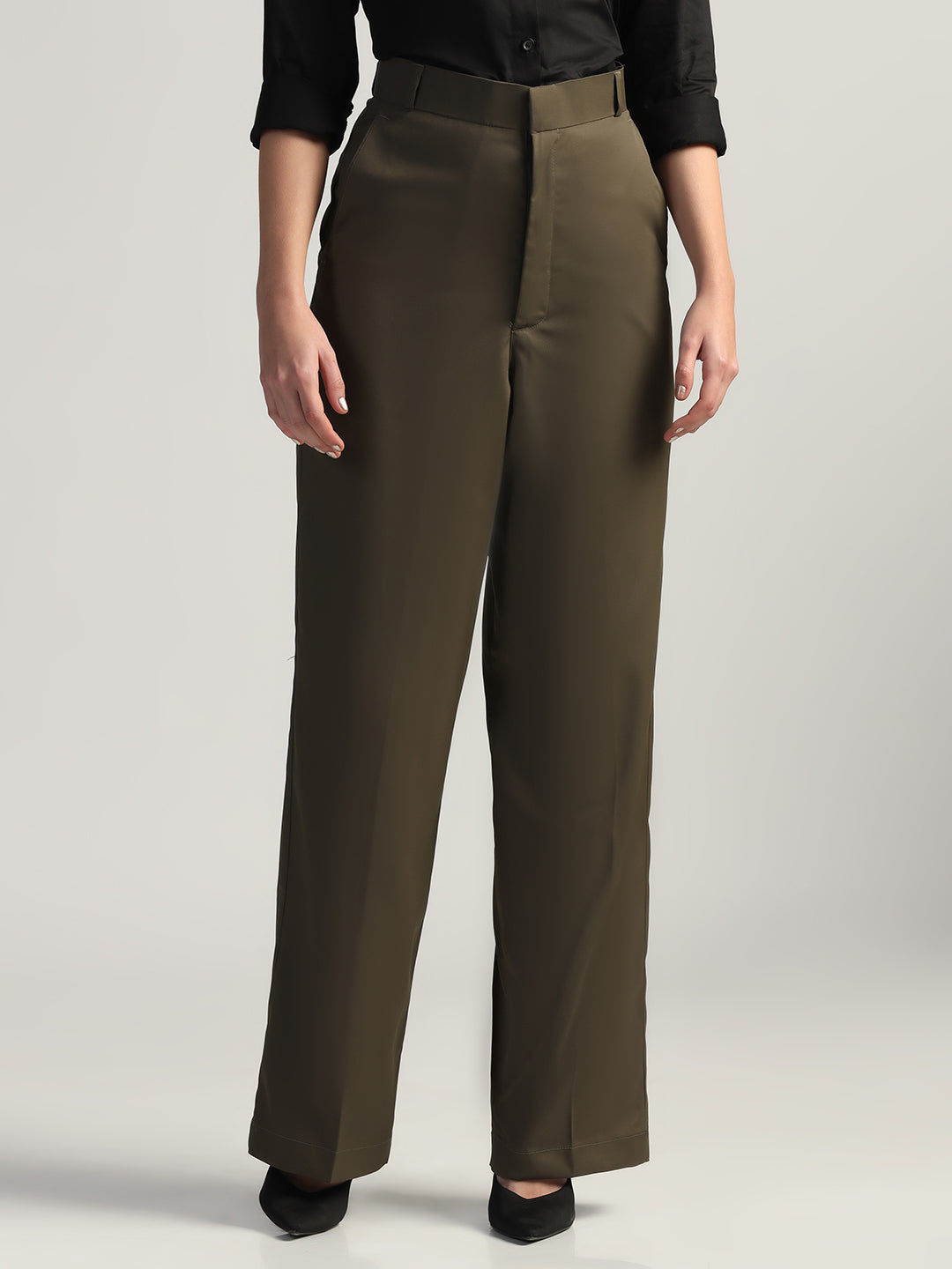 Women Green High Waist Trouser - Tahvo India