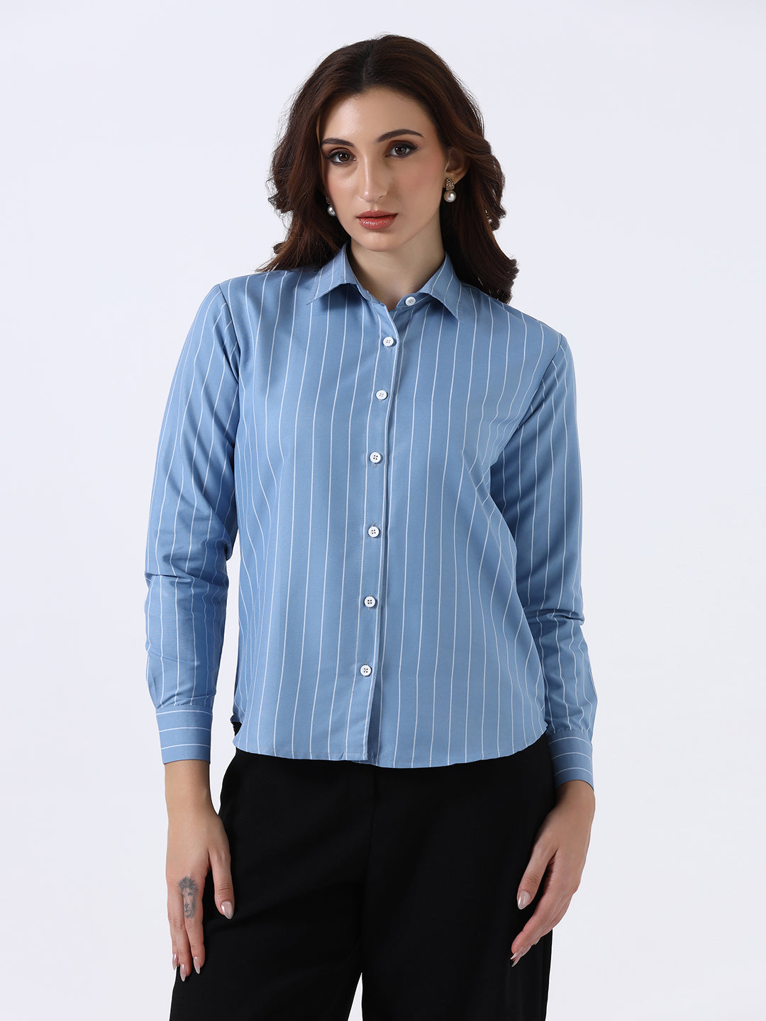 Women Blue Striped casual shirt
