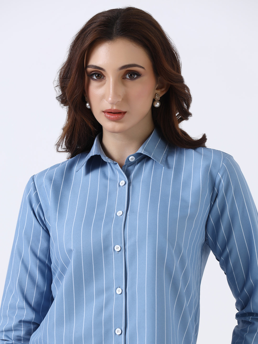 Women Blue Striped casual shirt