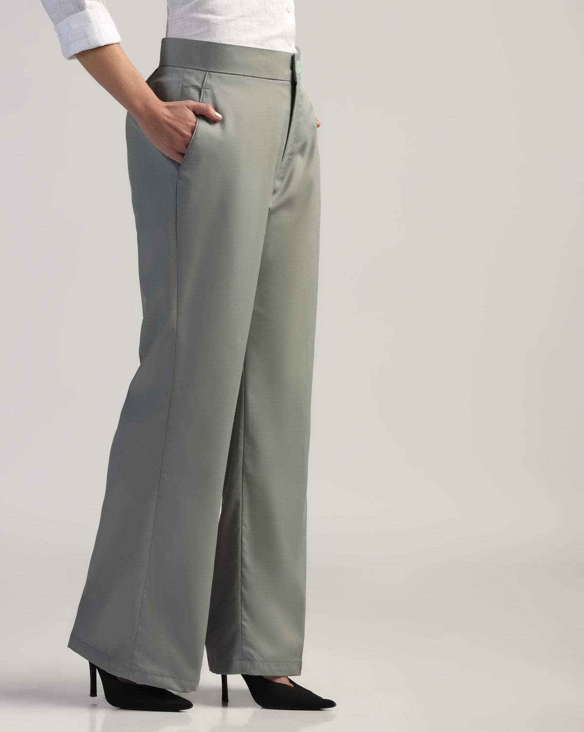 Women Pastel Grey High Waist Trouser - Tahvo India