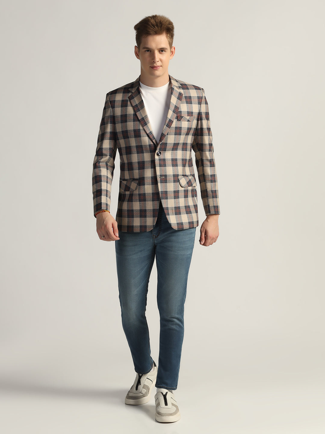 Mens Beige Checked Tweed Blazer