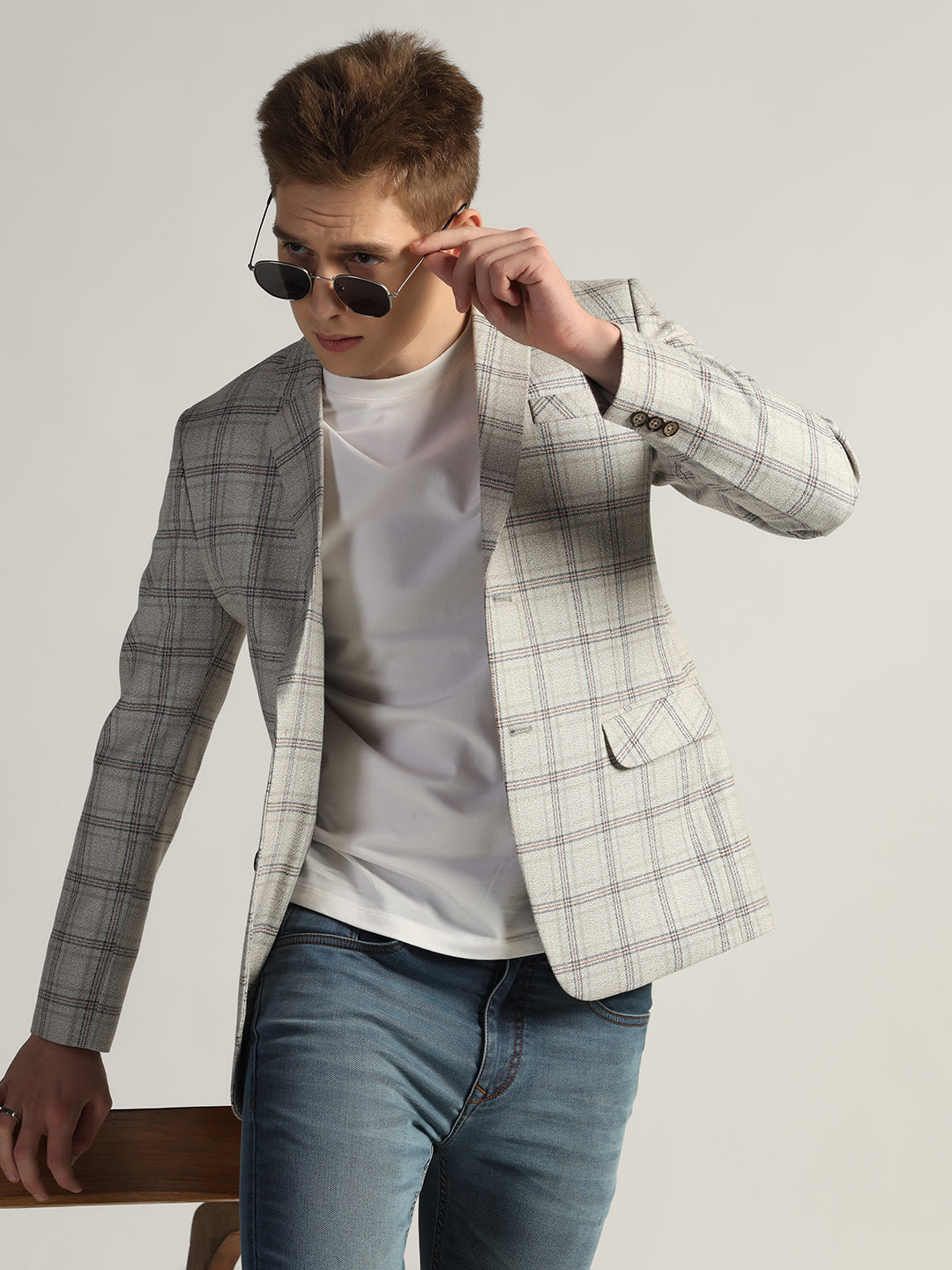 Mens Grey Checked Tweed Blazer