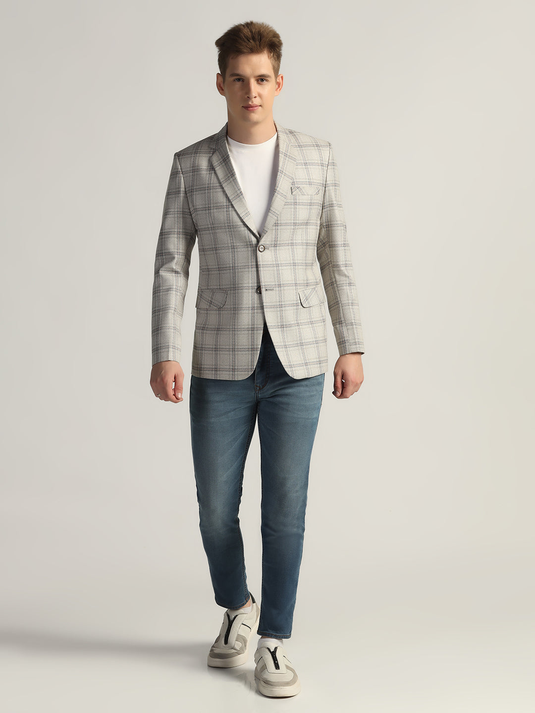 Mens Grey Checked Tweed Blazer