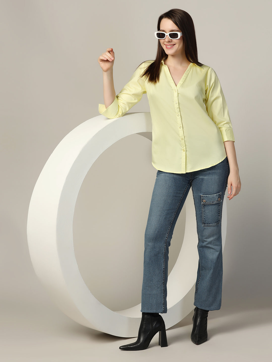 Women lemon full sleeves cotton shirt - Tahvo India