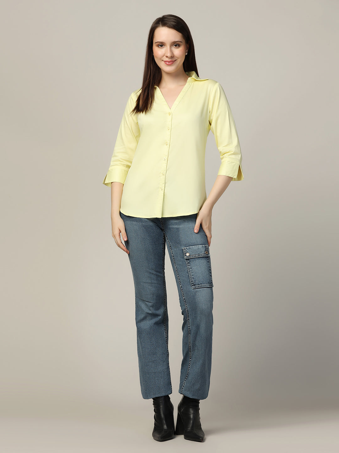 Women lemon full sleeves cotton shirt - Tahvo India
