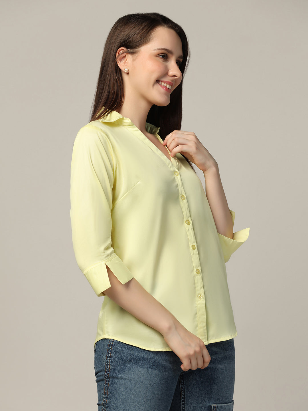 Women lemon full sleeves cotton shirt - Tahvo India