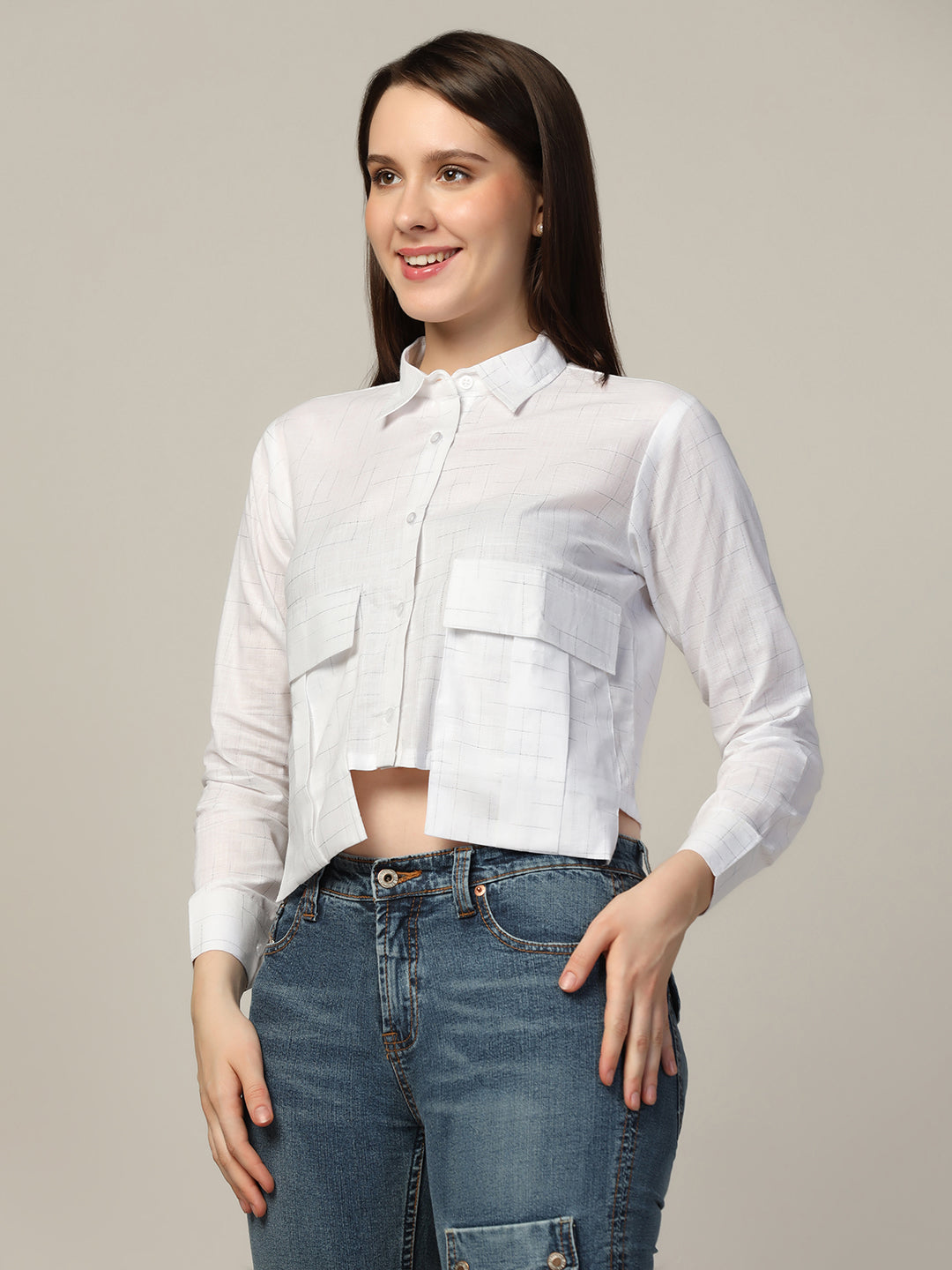 Women Check crop shirt with long pockets - Tahvo India