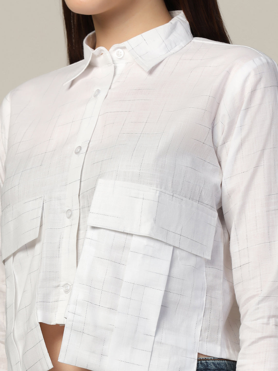 Women Check crop shirt with long pockets - Tahvo India
