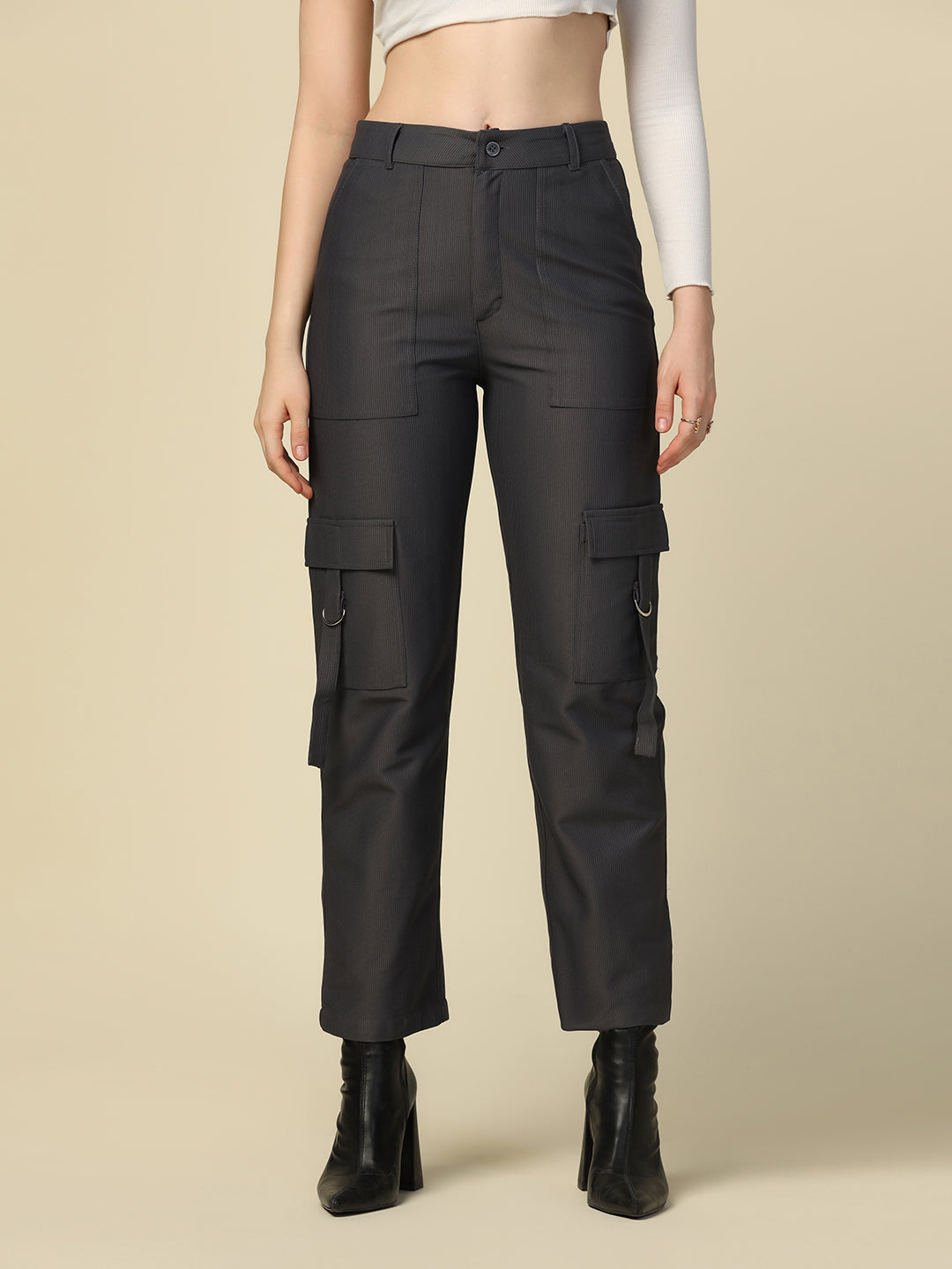 Women grey cuodroy cargo pants - Tahvo India