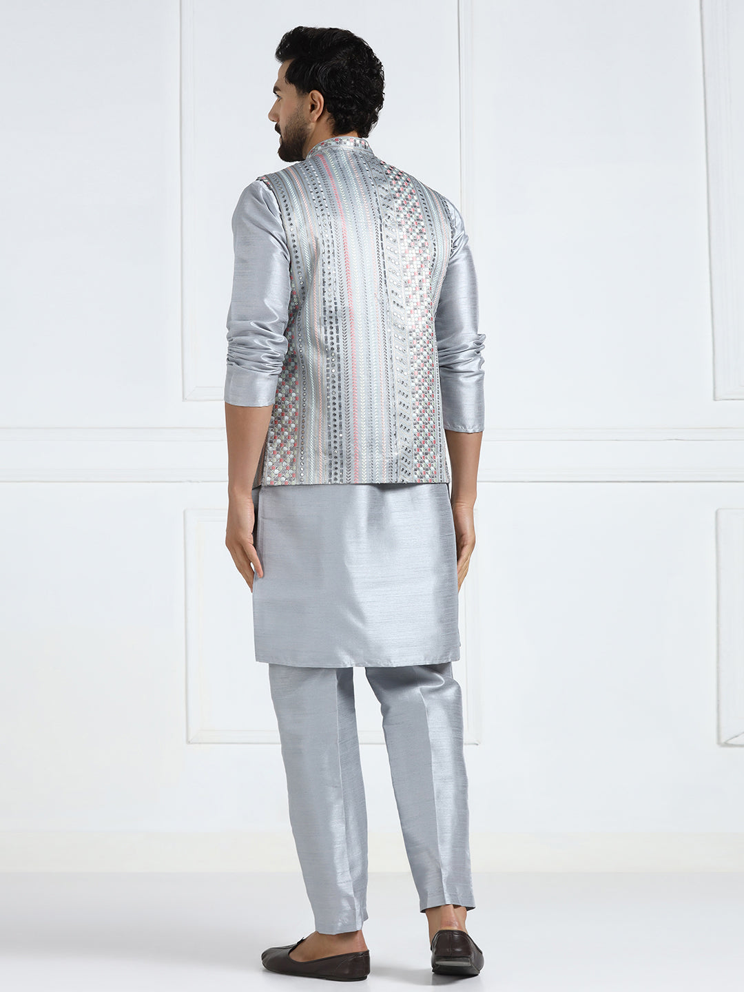 Grey embroidered Jacket with Kurta set