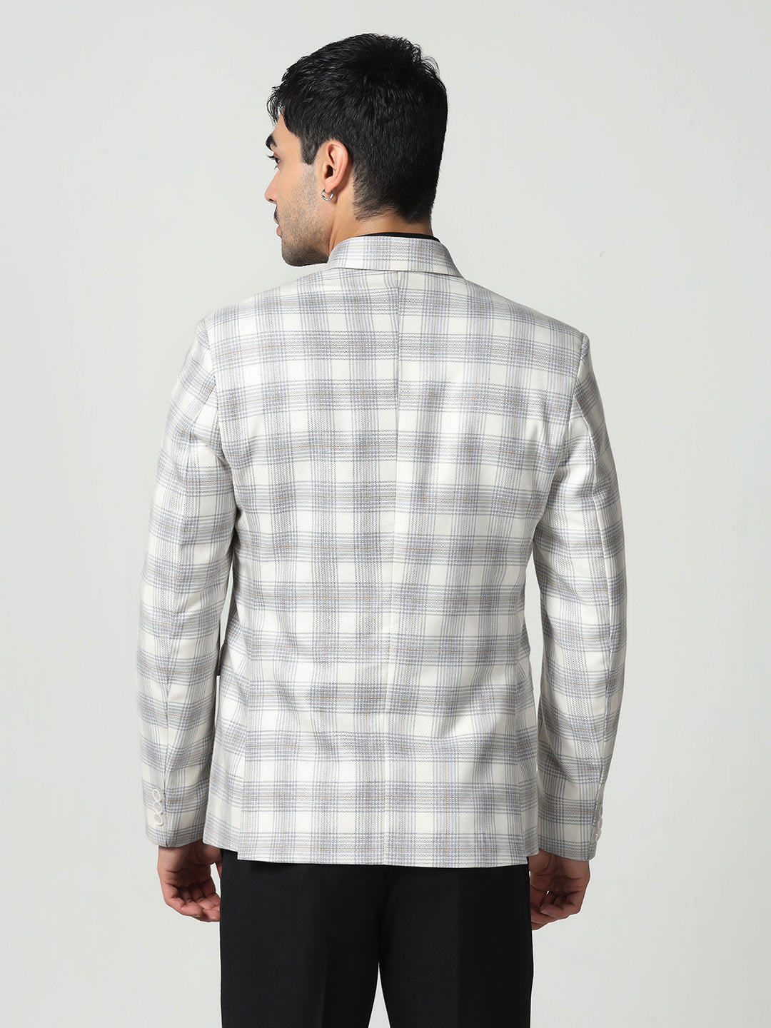 Men White Checkered tweed Blazer