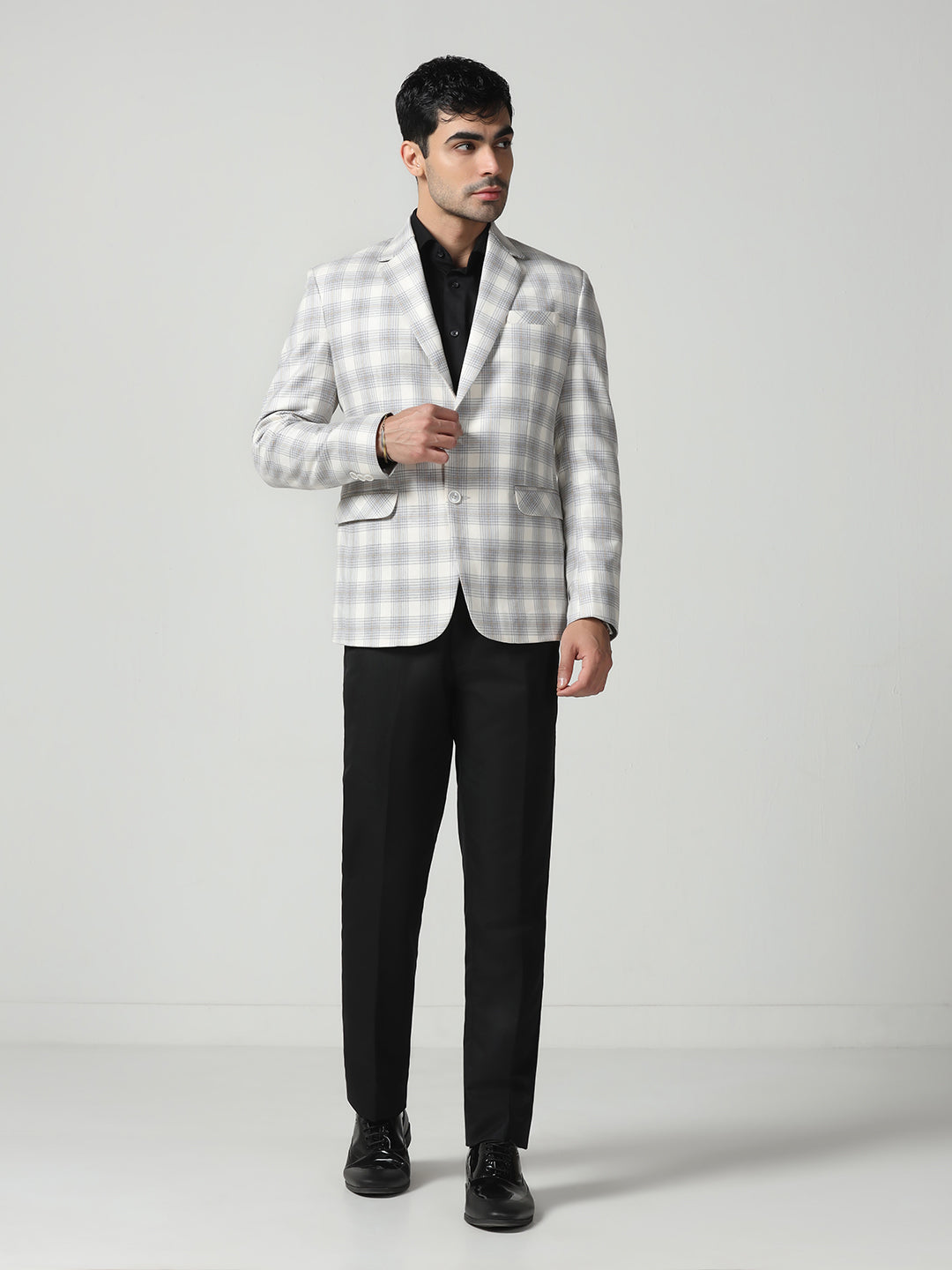 Men White Checkered tweed Blazer