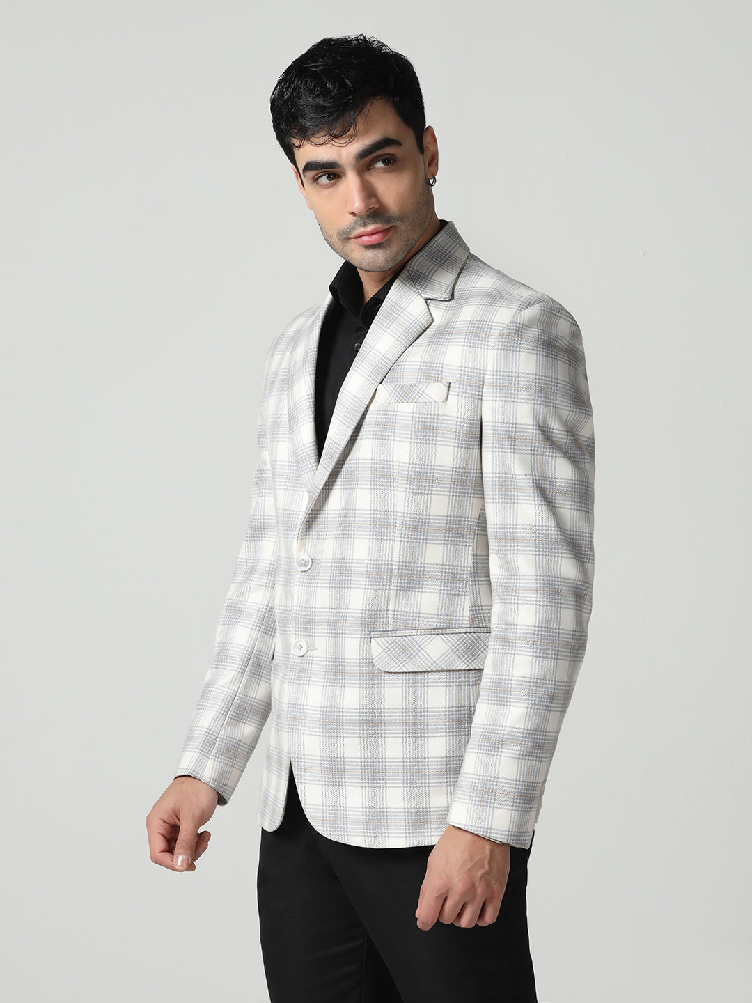 Men White Checkered tweed Blazer