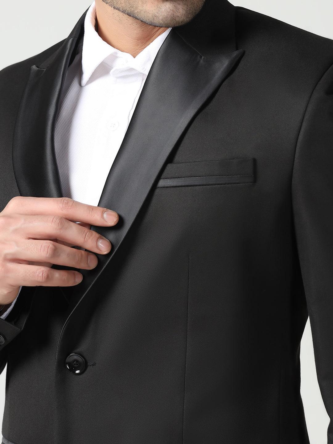 Men Black Peak Lapel Collar Tuxedo Suit