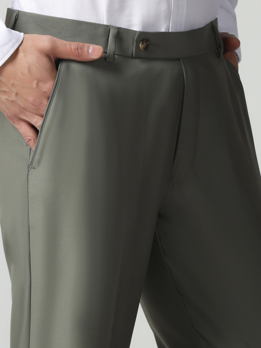 Men Green Solid Trousers