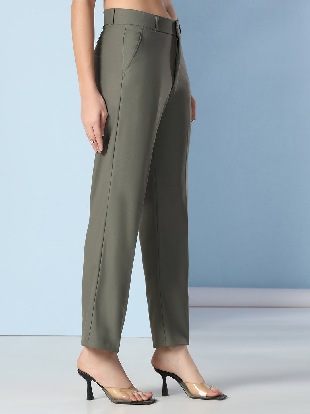 Women Green Wide Leg Trousers