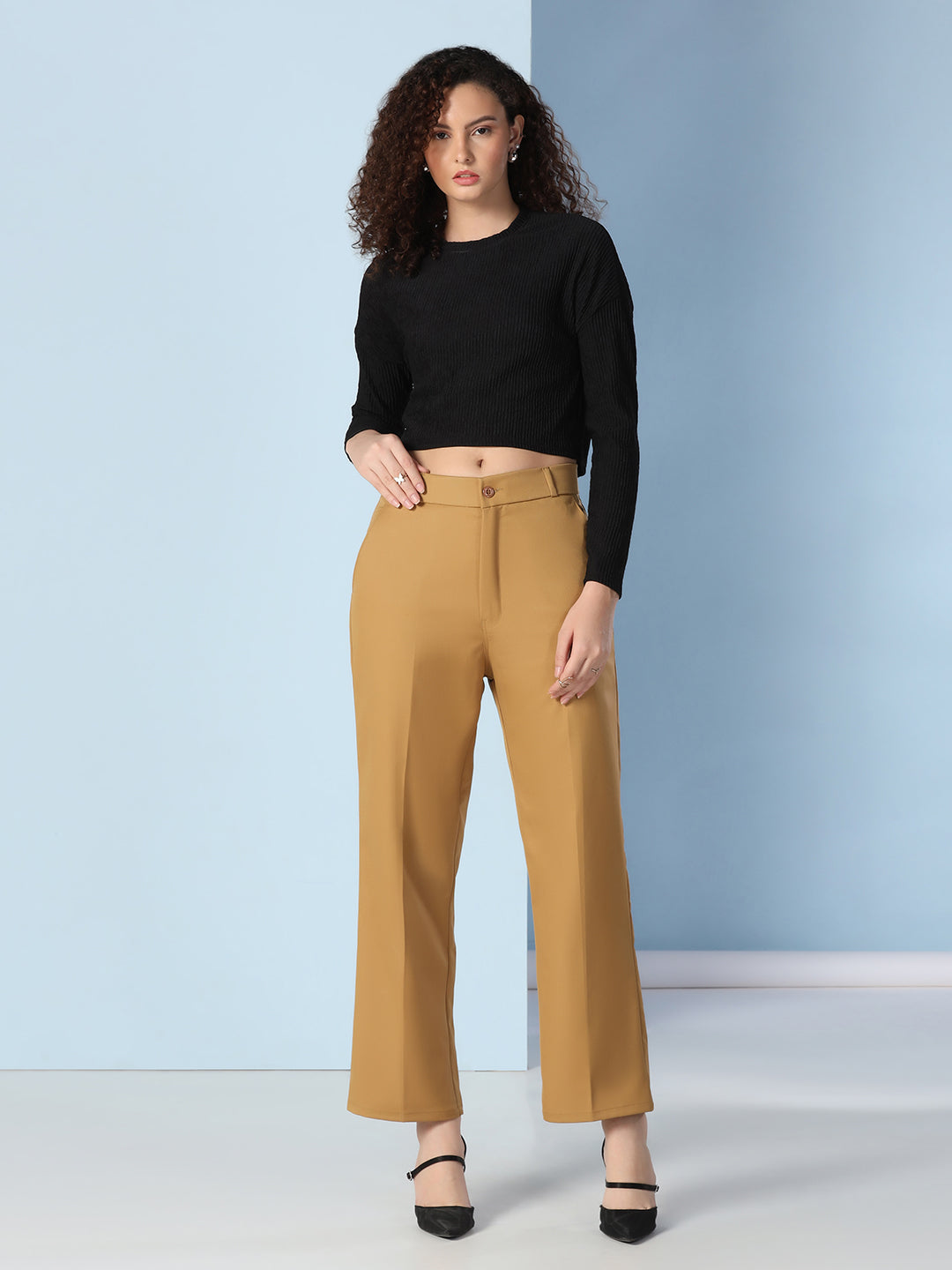 Women wide leg mustard trousers