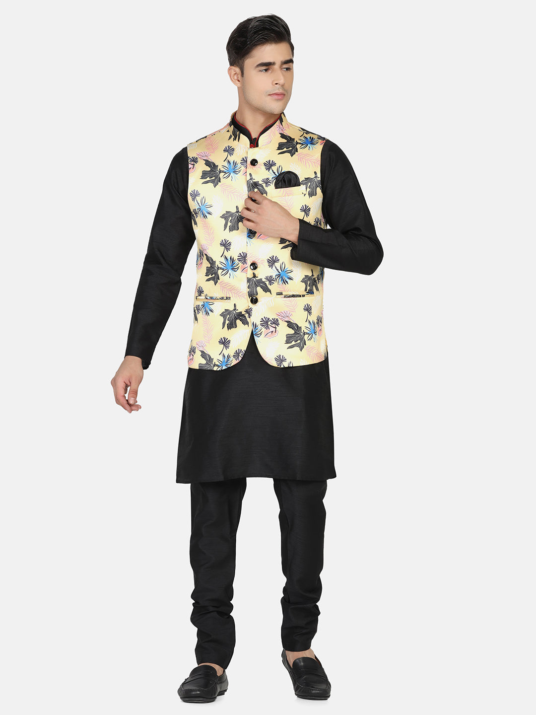 Men Yellow Printed Nehru Jacket - Tahvo India