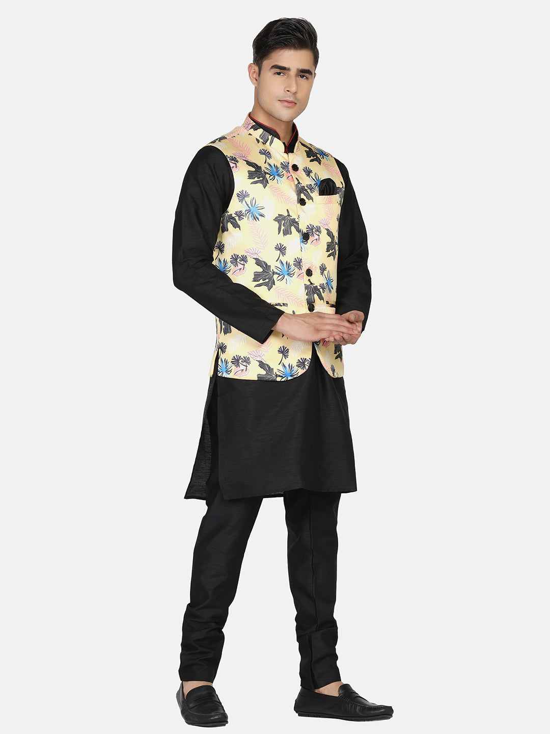 Men Yellow Printed Nehru Jacket - Tahvo India