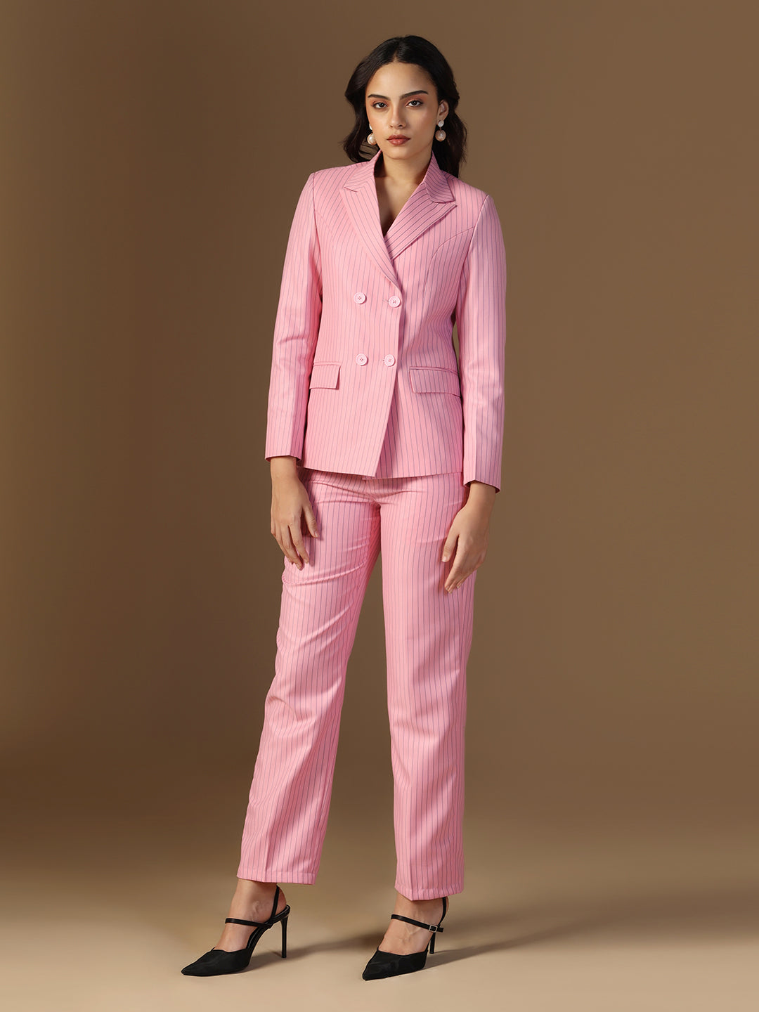 Women Pink Blazer And Trousers Suit Set