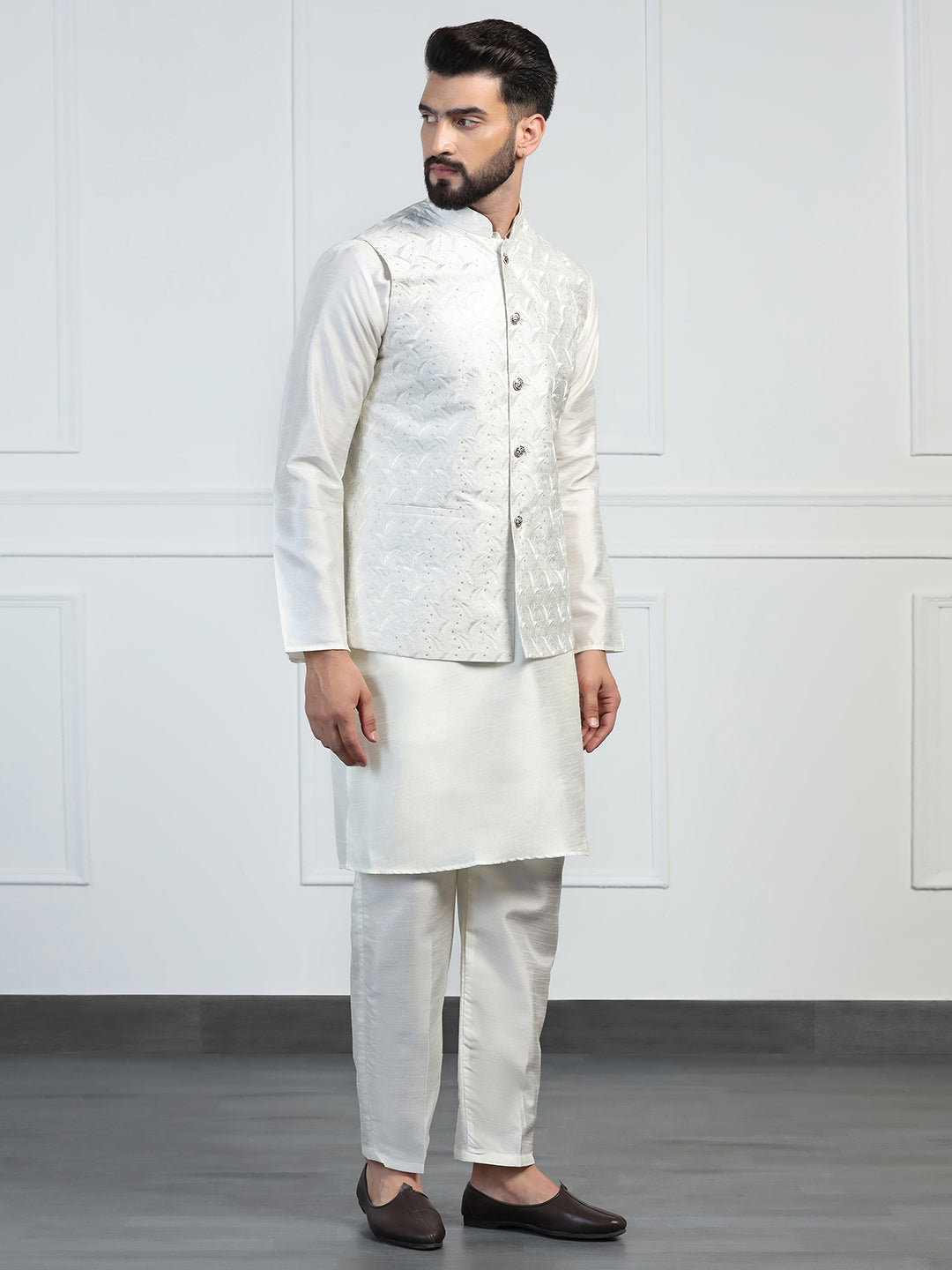 Men Embroidered Jacket With Kurta Pyjama