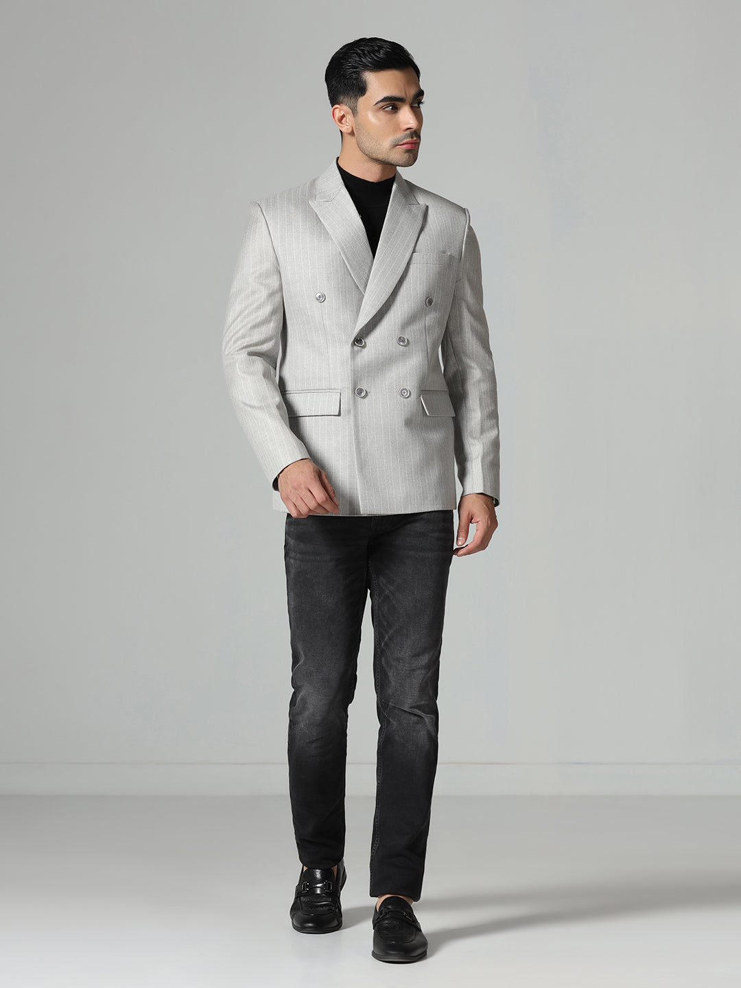 Men Grey Stripes Blazer