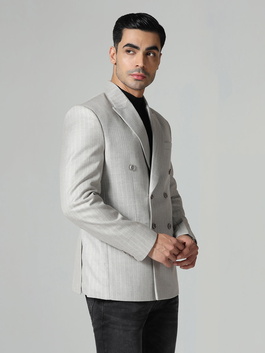 Men Grey Stripes Blazer