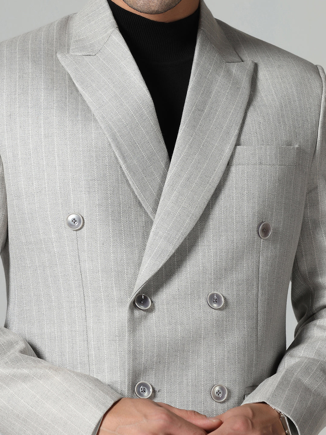 Men Grey Stripes Blazer