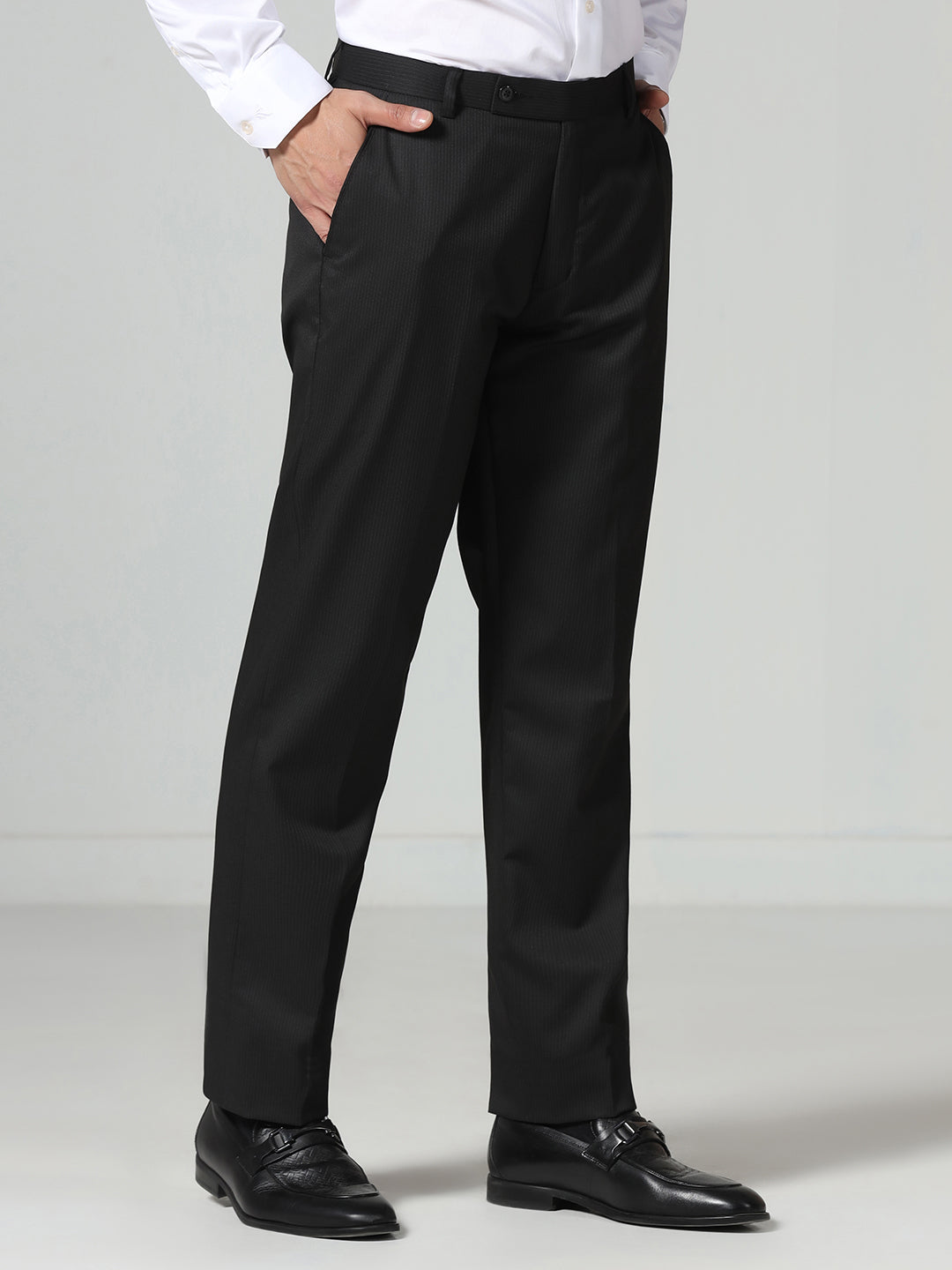 Men Black Stripes Trousers