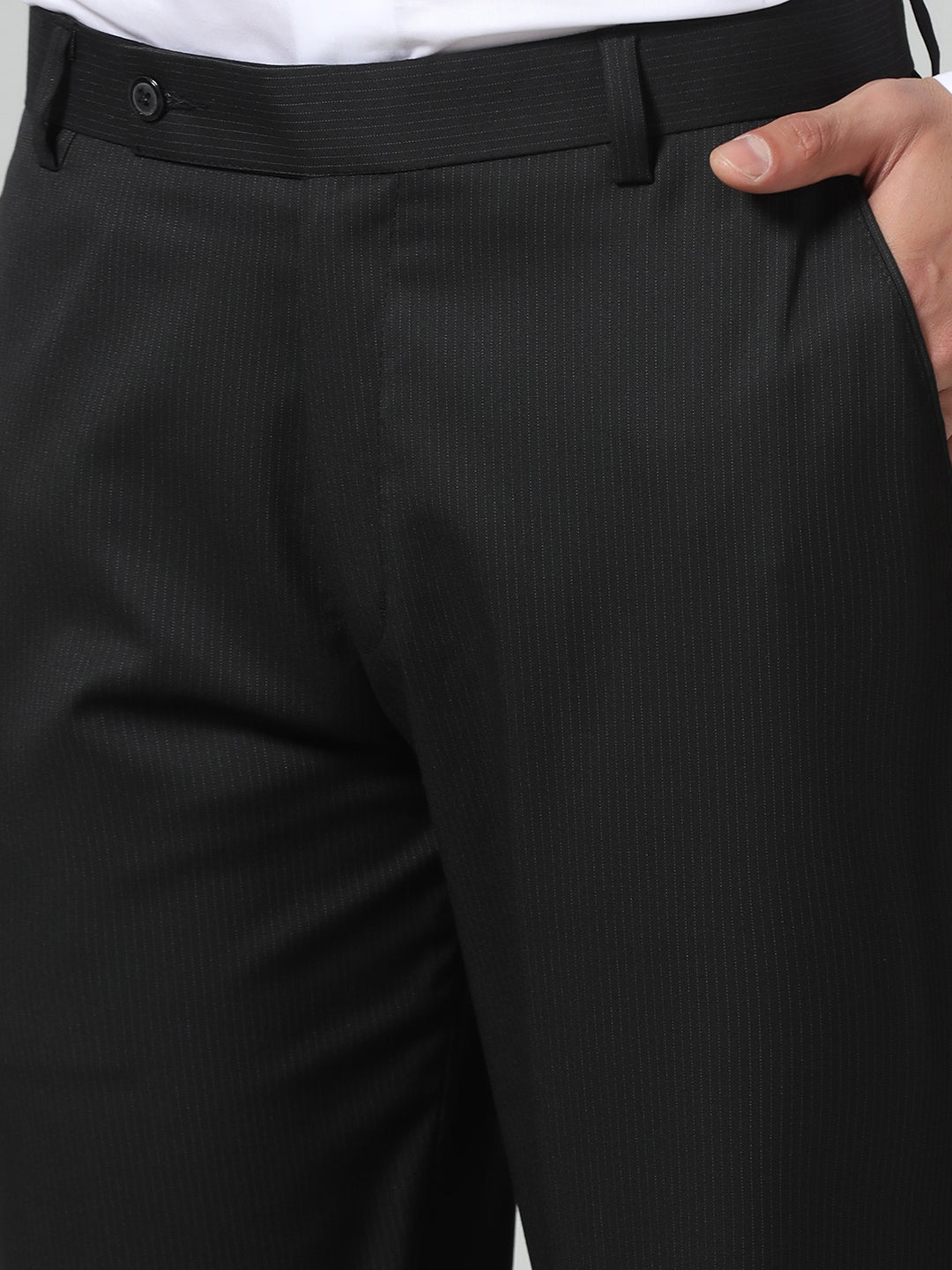 Men Black Stripes Trousers