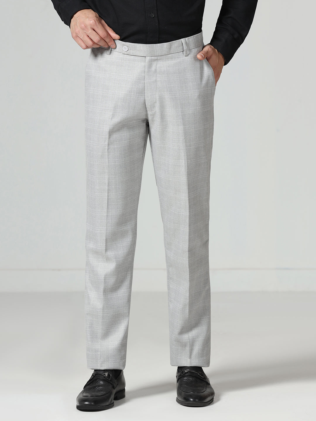 Men Light grey checkered Trousers