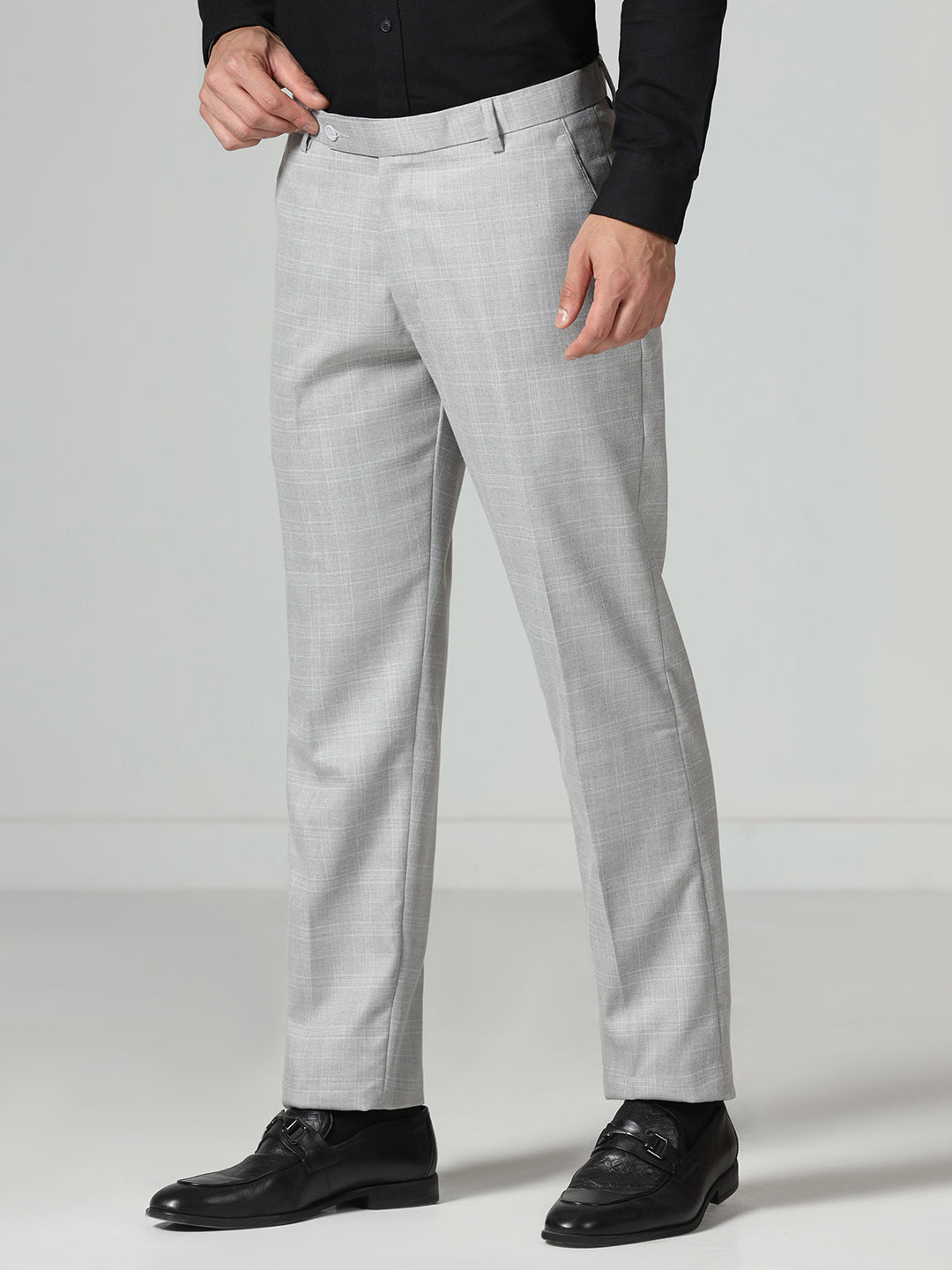 Men Light grey checkered Trousers