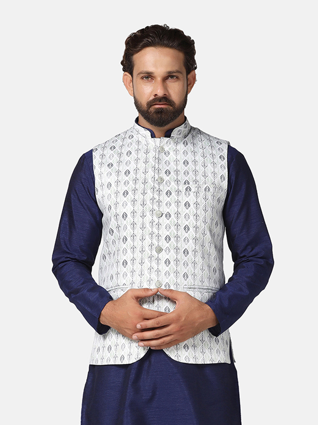 Men Green Cotton Printed Nehru Jacket - Tahvo India