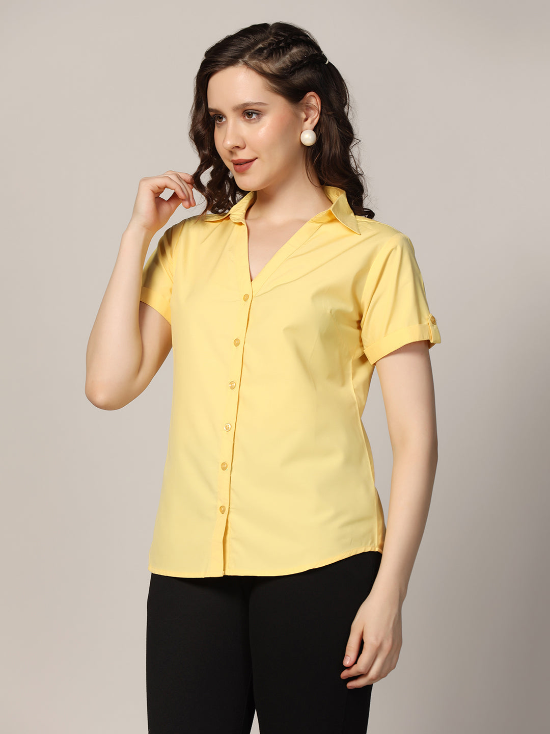 Women yellow short sleeve shirt - Tahvo India