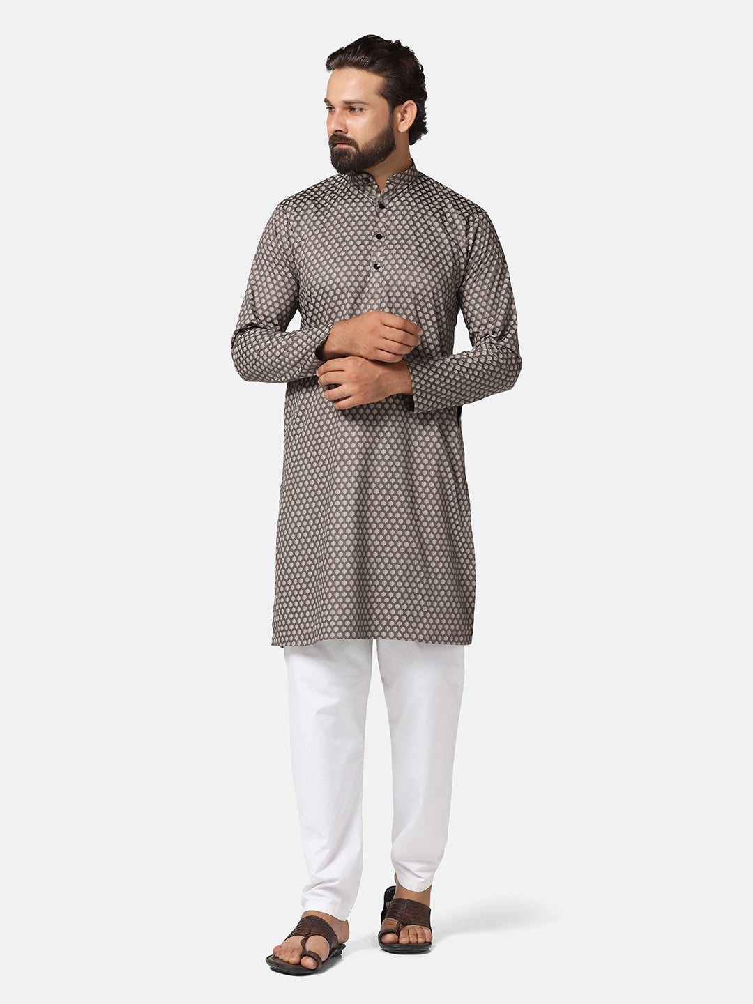 Men Brown Printed Kurta Set - Tahvo India